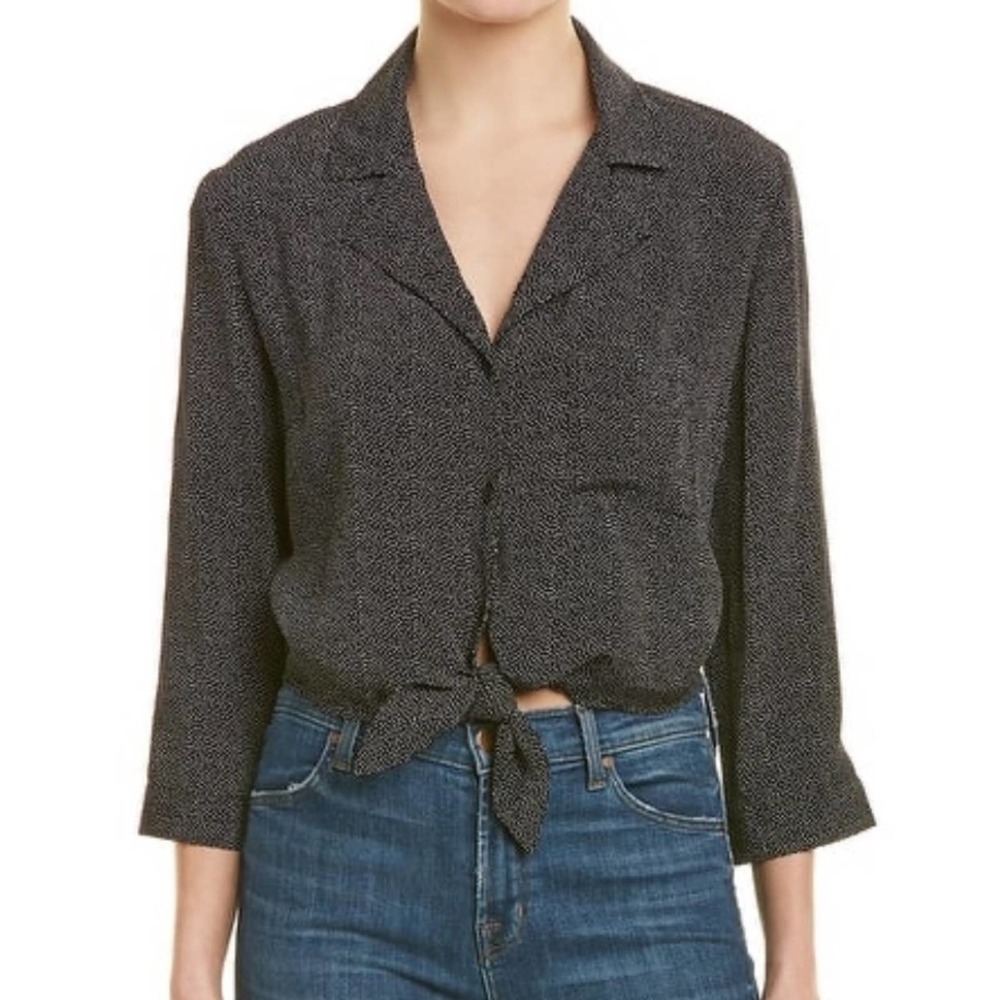 Sage the Label Women's Black/White Micro Dot La Bamba Button/Tie Front Top sz L